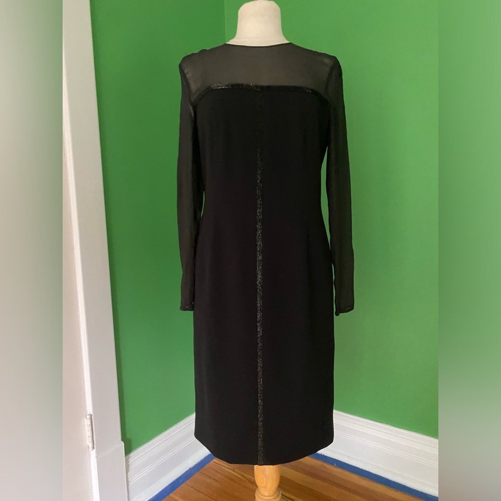 Escada black silk blend mini long sleeve evening bead accented dress US 4/6